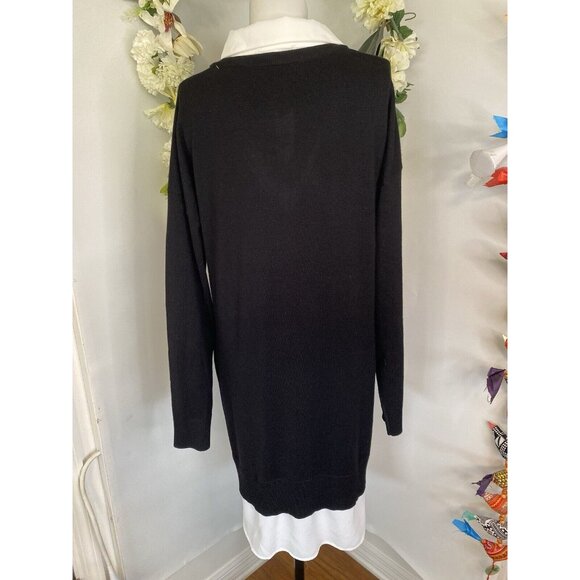 Rio & Rian Black Knit Midi Sweater Sz L Dress with Button Down White Blouse NWT - Picture 5 of 16